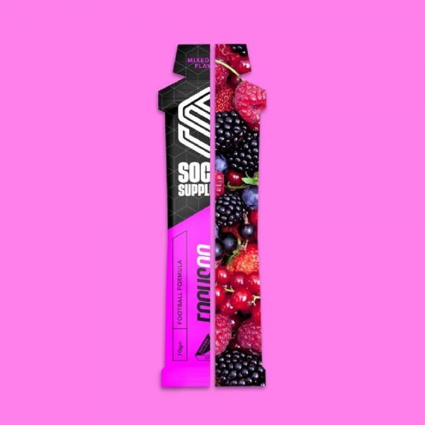 Soccer Supplement Gel energtico pr-jogo com cafena Focus90 Berry (caixa 12 ges)